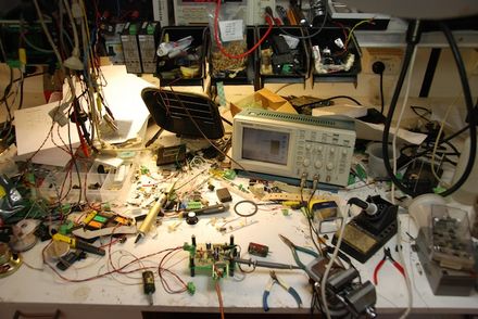 Radiobots in progress - Ray's electronics desk